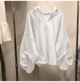 Resim İlkbahar Ve Sonbahar Kadın Büyük Beden Kapşonlu Sweatshirt Bol Uzun Kollu Üst Beyaz 