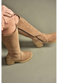 Resim Fox Shoes R654047702 Taba/kahverengi Hakiki Deri Süet Kalın Topuklu Kadın Çizme Kahverengi - Taba 