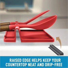 Resim Kırmızı Silikon Mutfak Seti, Spatula, Kaşıklık, Çatallık ve Düzenleyici 