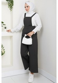 Resim Bestenur Gülru Cepli Gabardin Tulum 1587 - Antrasit Antrasit 