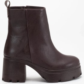 Resim Topuklu Bot Kadın Platform Kahve Yüzüdüz Fermuarlı-4197 Kahve 