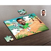 Resim Kişiye Özel Yeşil Beyaz Futbolcu Karikatürlü Ahşap Puzzle-1 