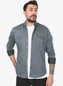 Resim Yxc Slim Fit Erkek Gri Kot Gömlek 
