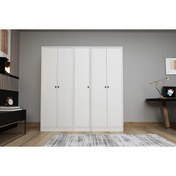 Resim Nettrends 5 Kapılı Askılıklı Raflı Giysi Dolabı Gardrop Beyaz 165 cm G-yd-1075-ç 