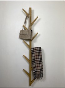 Resim Doğal Ahşap Vestiyer, Dekoratif 10 Askılı Portmanto, Vintage Elbi Açık Kahverengi 