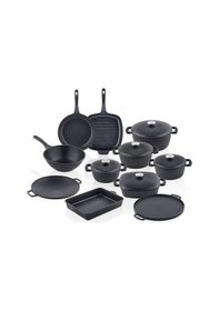 Resim Taç Valeriya Döküm Kapak 16 Parça Çeyiz Seti Siyah Çok Renkli 