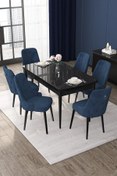 Resim Canisa Nex Serisi 80x132 Açılabilir Mdf Beyaz Masa Takımı ve Gümüş Halka 6 Kahverengi Sandalye 