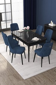 Resim Canisa Nex Serisi 80x132 Açılabilir Mdf Beyaz Masa Takımı ve Gümüş Halka 6 Kahverengi Sandalye 