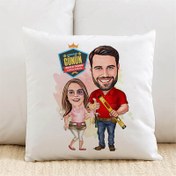 Resim Mimar Baba ve Kızı Karikatürlü Yastık 