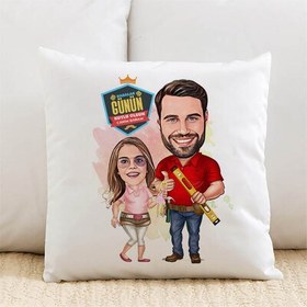 Resim Mimar Baba ve Kızı Karikatürlü Yastık 