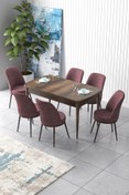 Resim Canisa Concept Zen Serisi 80x132 Mdf Açılabilir Barok Ahşap Desen Masa Takımı Ve 6 Gül Kurusu Sandalye 