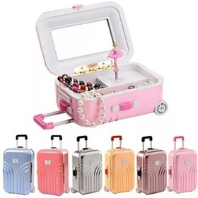 Resim Tekerlekli Müzikli Bavul Takı Kutusu Ayna Ve Dönen Balerinli Kız Çocuk Takı & Makyaj Kutusu 