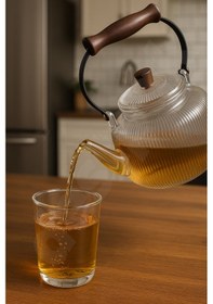 Resim Akasya Kapaklı Ve Üstten Saplı Yuvarlak Cam Demlik - Isıya Dayanıklı - Cam Demlikli - Cam Kapaklı Cam 