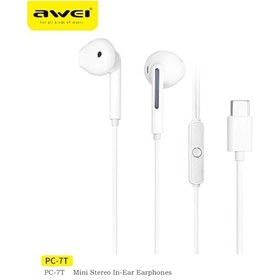 Resim Awei Pc-7/pc-7t Telli Kontrollü Kulaklık 3.5mm/tipe-c Mikrofonlu Kulak Içi Pc-7t White 