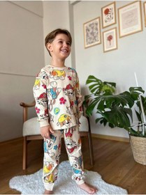 Resim Erkek Çocuk Pamuklu Pijama Takımı Bej 