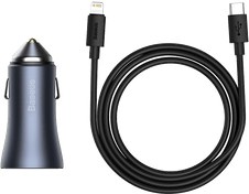 Resim BASEUS Golden Connector Pro U+C 40W Type-C to Lightning Kablo Setli Araç İçi Şarj Ciha 