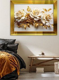 Resim Evinemoda Beyaz Gül Gold Yapraklı Gold Tek Parça Pleksi Tablo 