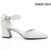 Resim Gönderi R Beyaz Bilekten Bağlı Orta Topuklu Hakiki Deri Ayakkabı Beyaz 