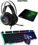 Resim 4in1 Rgb Klavye Mause Razer Pad Kulaklık Esport Oyuncu Gaming Combo Set 