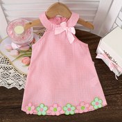 Resim Gençler için Şirin Pembe ve Beyaz Çizgili Dantel Kollu Elbise - Çiçek Detayı, Polyester, Bahar/Yaz için Mükemmel, Sevimli Kıyafet|Çizgili Desen|Dantel Detayları, Dantel Elbise 