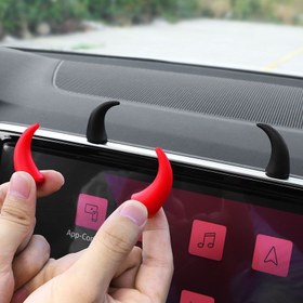 Resim 2 Adet Mini Şeytan Boynuzları Araba Dekoru - Gösterge Paneli & Direksiyon için Sevimli Silikon Tablet Tutucu, Kırmızı & Siyah Tasarım, Eğlenceli ve Fonksiyonel Araba Aksesuarı 