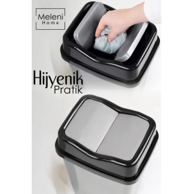 Resim Gri 10 Litre Çift Kapaklı Plastik Çöp Kovası, Ev, Ofis, Banyo ve Mutfak Için Mükemmel Seçim 