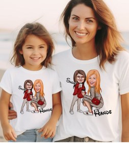 Resim Bk Gift 2’li Kişiye Özel Anne-Kız Karikatürlü Kombin Tişört Seti-4, Anneye , Anneler Günü 