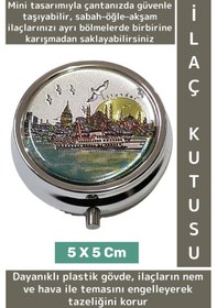 Resim Özel Model Konsept Hediyelik Dekoratif Şık İstanbul Temalı 3 Bölmeli Hap Tablet İlaç Saklama Kutusu 