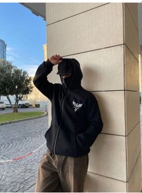 Resim Assema Erkek Üç İplik Samuray Kapüşonlu Zıp Fermuarlı Sweatshirt - Siyah Çok Renkli 