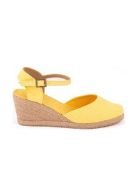 Resim Star Tombis Gerçek Elişi Topuğu Açık Bilekten Bantlı Dolgu Topuk Keten Hasır Kadın Espadril Handmade Açık Sarı 