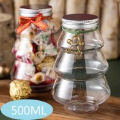 Resim 1 adet Kar Adam Noel Ağacı Şişe, 500ML Taşınabilir PET Plastik İçecek Kabı, Noel Ağacı Çay Meyve Suyu Kahve Kavanozu Kapağı ve Kulpu ile, Atık İçecek Şişesi Ambalajı 