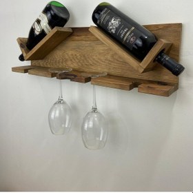 Resim Ahşap Şaraplık Ve Kadeh Standı Meşe 