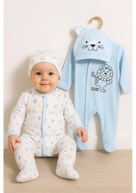 Resim Pekminibebe Mini Jungle Aslan Desenli Erkek Bebek 4'lü Tulum Seti Mavi 