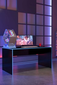 Resim Givayo Mobilya Warden Oyuncu Masası Siyah Mavi Bant 