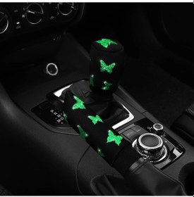 Resim 2-piece Kumaş Flaş Blingbling Araba El Freni Seti Kolu Seti Manuel Dişli Gene Green Green 