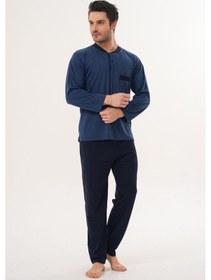 Resim Markalinda 3126 İndigo %100 Pamuk Büyük Beden Erkek Pijama Takımı İndigo 