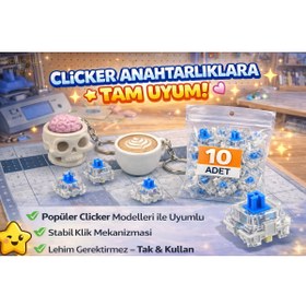 Resim xphone teknik servis Mavi Switch Mekanik Klavye Tuşu - 10 ADET, 2 Pinli - (clicker anahtarlık üretimi için uygun) 