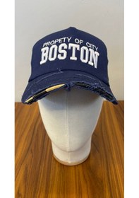 Resim Boston Nakışlı Eskitme Vintage Model Pamuklu Cap Şapka Lacivert 