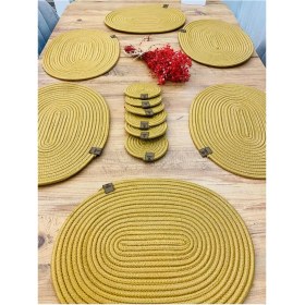 Resim Jütex Home Jüt Hasır Amerikan Servis Oval Supla ve Bardaklık 12 Li 