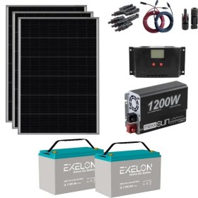 Resim Lexron Mini Bağ Evi Güneş Enerjisi Solar Paketi 1200W Inverter 170W Güneş Paneli Paket 3 