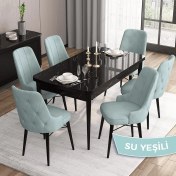 Resim Canisa Concept Iza Serisi,80 X 132 cm Mdf Açılabilir Siyah Mermer Desen Mutfak Masa Takımı, 6 Sandalye 