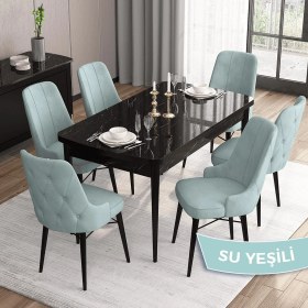 Resim Canisa Concept Iza Serisi,80 X 132 cm Mdf Açılabilir Siyah Mermer Desen Mutfak Masa Takımı, 6 Sandalye 
