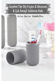 Resim Gri Seyahat Tipi Diş Fırçası & Aksesuar Kutusu & Çok Amaçlı Saklama Kabı 