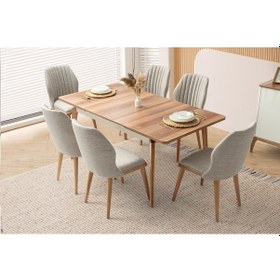 Resim Antik Yemek Masası+6 Sandalye Bej 