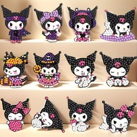 Resim Sanrio Kuromi 5D Elmas Boyama Sticker Seti - 12 Parça Karikatür Anime Temalı Dijital Yağlıboya DIY El Yapımı Kit 