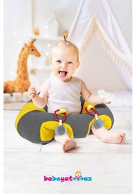 Resim Çıngıraklı Gri-sarı Bebe Yatmaz Bebek Oturma Destek Minderi Bebek Koltuğu 