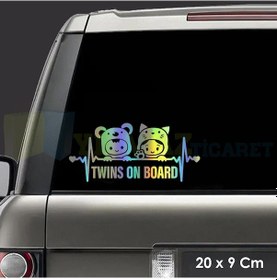 Resim Arabada İkiz Bebek Var Hologram Oto Sticker Araba Etiket Çıkartma 