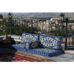 Resim Bakırözü Home 1.kalite Şark Köşesi Takımı Yörük Mavi Modeli Sünger Dahil 4 Parça 