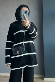 Resim Şule Giyim Iki Renkli Mevsimlik Ince Kumaş Triko Takım Siyah 