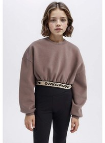Resim DeFacto Kız Çocuk Crop Bisiklet YakaBaskılı İçi Yumuşak Tüylü Kalın Sweatshirt D6186A824WNBN570 